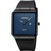 TONSHEN Uomo e Donna Orologi da Polso Unisex Acciaio Inossidabile Quadrato Quadrante Calendario Cassa e Gomma Cinturino Analogico Quarzo Orologio (Nero Blu)
