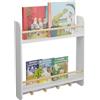 Relaxdays Scaffale a Parete per Bambini, Libreria a Muro con 2 Ripiani per Libri e 4 Ganci Appendiabiti, 5x60x12 cm, Fibra, Legno, 62