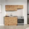 DEGHI Cucina lineare 180 cm reversibile rovere rustico e top nero con pensili - Sorbona
