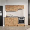 DEGHI Cucina lineare 180 cm reversibile rovere rustico e top nero con pensili e base per forno - Sorbona