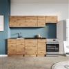 DEGHI Cucina lineare 240 cm reversibile rovere rustico e top nero con pensili - Sorbona