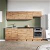 DEGHI Cucina lineare 240 cm reversibile rovere rustico e top nero con pensili e base per forno - Sorbona