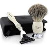 Haryali London Uomo Depilazione Rasatura Kit Tasso Capelli Pennello da Barba & 3 Design Rasoio da Uomo Natale Regalo Natalizio con Viaggio Depilazione Custodia