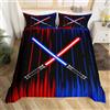 Loussiesd Set di biancheria da letto per bambini con spada laser blu e rossa sfumata con copripiumino per ragazzi e ragazzi, con spada laser e occhielli, copriletto, decorativo, per letto matrimoniale