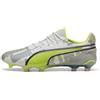 PUMA Scarpe da calcio KING ULTIMATE FOREVER FG/AG unisex, Scarpe, Feather Grigio/Electric Lime/Bianco, 39
