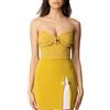 ELISABETTA FRANCHI TOP IN CREPE FLUIDO CON DECORAZIONE GIOIELLO - TO01851E2 - curry