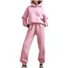 Generic Tuta da jogging da donna, in due pezzi, con tasche, semplice, sportiva, per il tempo libero, casual, per il fitness, da donna, con scollo rotondo, felpa e pantaloni da jogging, Rosa #2, L