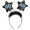 PartyDeco Fascia per capelli per compleanno, unisex, con glitter, con piume, stelle e numero, accessorio divertente per feste di compleanno (60 anni)