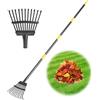 GSBLUNIE Rastrello da giardino, piccolo rastrello per foglie resistente, rastrello da giardino in metallo da 178 cm con 11 denti 21,6 cm di larghezza, rastrello regolabile con manico in acciaio per