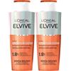 L'OREAL PARIS L'Oréal Paris Shampoo Anticaduta per Capelli Fragili Elvive Growth Booster Formula con Aminexil-R Niacinamide ed Estratto di Radice di Zenzero Senza Solfati - 2 Flaconi da 200ml