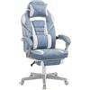 SONGMICS Sedia da Ufficio, Poltrona Racing Ergonomica, Poggiapiedi Telescopico, Schienale Inclinabile, Poggiatesta e Supporto Lombare, Portante di 150 kg, Blu Turchino e Bianco Crema OBG073Q01