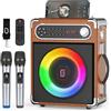 JYX Casse karaoke con 2 microfoni wireless, Altoparlante portatile Bluetooth per Casse karaoke professionale completo con supporto per controllo bassi/alti TF/USB, AUX IN, FM, REC