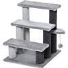 PawHut Scaletta per Gatti a 3 Gradini con Rivestimento in Flanella e Pallina, 45x40x48cm, Grigio