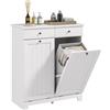 HOMCOM Mobile Bagno con 2 Ceste Portabiancheria Rimovibili, 2 Cassetti e 2 Ante a Ribalta, 78x38x90 cm, Bianco