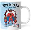 Caribu design Tazza personalizzata papà supereroe - idea regalo originale festa del papà/compleanno (Papà + Figlio + Figlia + Gatto)