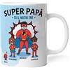 Caribu design Tazza personalizzata papà supereroe - idea regalo originale festa del papà/compleanno (Papà + Figlio + Figlia + Cane)
