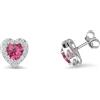 ORO&CO 925 Orecchini a lobo con pietra fucsia a cuore e zirconi