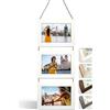 NEOWS Set Cornici Foto Multiple da Parete con Corda - Portafoto Multiplo Decorativo con Cornici in Legno - Collage Foto da Appendere al Muro- Cornici 10x15 cm (Bianco Strappato, 3 Foto Orizzontale)