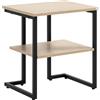 HOMCOM Tavolino da Caffè con Mensola Inferiore, Comodino Moderno in Acciaio e Legno, 45x35x48cm, Naturale e Nero