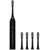 LIWEARE Spazzolino da denti ricaricabile, pulizia profonda, spazzolino elettronico IPX7, impermeabile, con 4 testine di ricambio (nero con quattro testine, 225 mm x 25 mm)