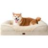 EHEYCIGA Memory Foam Cuccia Cane Interno Taglia Grande, Impermeabile Divano per Cani Sfoderabile e Lavabile, Letto per Cani con 4 Bordi Rialzati, Beige, 91x68x17.5cm
