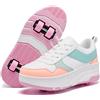 ANEFUN Ragazzi Ragazze Scarpe con Ruote Pattini Pattinaggio Bambini Pattini a Rotella Scarpe con 4 Ruote Rimovibili Comfort Sport Outdoor per Bambini, rosa/bianco, 38 EU