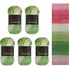 Wollbiene Summer Touch Batik, 5 gomitoli di lana da 100 g, multicolore con gradiente, 500 g di lana mercerizzata in microfibra acrilica (502 verde corallo)