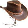 BRANDSLOCK Cowboy Cappello in Pelle Australiana, Fatto a Mano, Leggero e modellabile. Tesa Larga per, Ideale per Uomo, Donna, Feste, Costumi e Viaggi. (IT, Testo, M, Standard, Marrone)