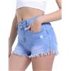 Chasehot Pantaloncini Jeans Donna, Shorts Jeans Donna Vita Alta Denim Pantaloni Corti Eleganti Ripped Raw Orlo Shorts Stretch Estate, Blu Chiaro-XL