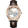 OLEVS Orologio da uomo con scheletro meccanico, automatico, automatico, impermeabile, luminoso, di lusso, in pelle, 8917: cinturino marrone e quadrante in oro rosa