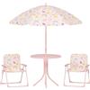 AIYAPLAY Set da Giardino 4 Pezzi per Bambini con Motivo a Farfalla e Arcobaleno e Tavolino Rotondo, 2 Sedie Pieghevoli e un Ombrellone, Tavolino con Sedie per Bimbi 2-5 Anni da Esterno, Rosa