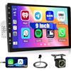 Fuluku 9 Pollici Autoradio 1 Din con Carplay Android Auto Mirror Link, Bluetooth Stereo 1 din con Schermo Supporta FM AM Radio SWC, Telecamera di Backup Mic USB In/Out