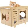 LUNICASHA Casetta per gatti in legno, cuccia per gatti con imbottitura, cuccia per gatti con cuscino, cestino per gatti 40 x 44 x 55 cm