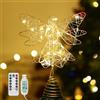 Lewondr Puntale per Albero di Natale a Forma di Angelo, 9,8 Topper con Base a Molla Telecomandato Alimentato da USB con 8 Modalità di Luce, Oro