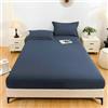 Stfery Protezioni Per Materassi 220x200 Completo Lenzuola Super King Size in Cotone Lavato, Tinta Unita, Blu Marino