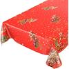 Anro - Tovaglia cerata con motivo natalizio, a stelle dorate e slitta di Babbo Natale su sfondo rosso, asciugamani, Schnittkante, 140 x 140 cm