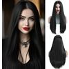 OUFEI Parrucca Lunghe e Dritte Nere per Donna Parrucche Sintetiche Resistenti Al Calore per Halloween Festa Quotidiana Cosplay Morticia Addams Indossare