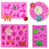 ODOOKON 4 Pezzi 3D Stampi Fiori in Silicone per Dolci, Stampo in Silicone per Mini Fiori Foglia, Forma di Rosa, Daisy e Farfalla, per Decorare Cake, Caramelle, Cioccolato, Fondente, Gesso,Resina