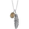 Kuzzoi Collana da uomo in argento sterling 925 con ali di piume (30 mm) e quarzo gemma solitario (10 mm), collana da uomo in argento sterling 925, collana con ciondolo in stile usato, lunghezza 60 cm,