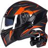 RUTXE Casco modulare per moto con doppia lente antiappannamento Caschi per moto Casco integrale D.O.T Casco apribile Scooter per uomo & donna (texture in fibra di carbonio nero-arancione) (55~57cm M)