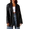IFIKK Giacche Blazer da Donna in Ecopelle Giacca con Revers in Pelle PU Vintage Oversize Abbottonata (Black,M)
