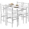 WOLTU Set da Pranzo per 4 Persone, Tavolo Industriale con 4 Sedie, MDF e Struttura in Metallo, Facile da Montare e Pulire,Bianco + Argento
