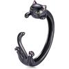 Qings Anello di Apertura Gatto Anello in Argento Sterling 925 Animale Regolabile Gatto Nero Regali di Compleanno per Donne Ragazze Amanti dei Gatti