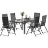 Outsunny Set da Giardino con Tavolo Allungabile in Vetro e 6 Sedie da Esterno Pieghevoli, Acciaio e Textilene, Grigio