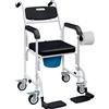 HOMCOM Sedia a Rotelle con WC Impermeabile 4 in 1 con Poggiapiedi Ribaltabili, in Alluminio e Plastica, Nero