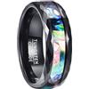 NUNCAD Anello in Tungsteno Uomo/Donna/Unisex con Nero + Multicolore Conchiglia di Abalone 8mm, Anello del Ricordo Memoria Souvenir, Taglia 27.25