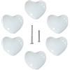 YOUYOUULU uulu 6 pomelli a forma di cuore in ceramica per bambini, cassetti, armadietti, porte, armadi, camera da letto, casa, fai da te, a forma di cuore, con 2 tipi di viti (bianco)