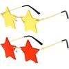 Dollger Occhiali da Sole Stella Senza Montatura per Donna Occhiali da sole alla Moda Trasparenti con Pentagramma Uomo Protezione UV400 Rosso + Giallo