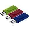 Verbatim Slider Confezione multipla chiavette USB 16GB I USB 2.0 I 3 memorie USB I Laptop Notebook Ultrabook TV Autoradio I Penna USB 2.0 I Pendrive con funzione rilascio I Rosso Blu Verde