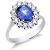 Gioielli di Valenza Anello in oro bianco 750 con zaffiro blu ovale e diamanti